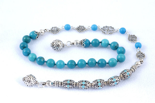 Turquoise and Handmade Sterling Silver Prayer Beads (19+5 set)