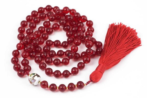 Red Glass and Cloisonne Prayer Beads