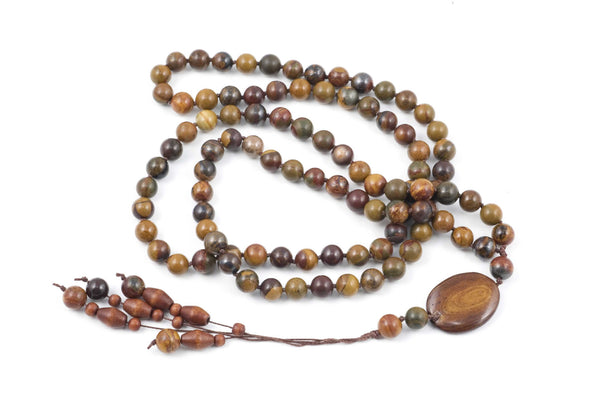 Brown Chinese Writing Stone Prayer Beads