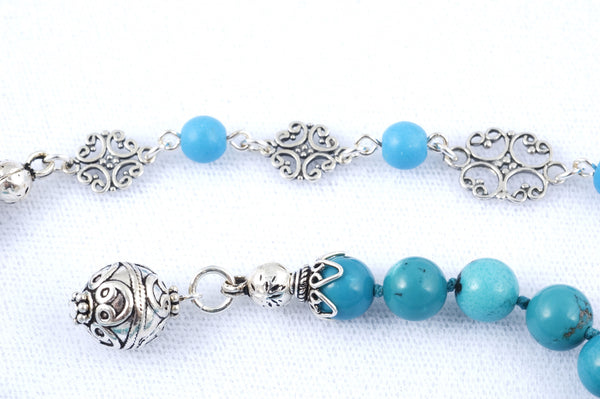 Turquoise and Handmade Sterling Silver Prayer Beads (19+5 set)