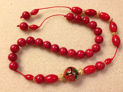 Red Bamboo Coral Prayer Beads (19+5)