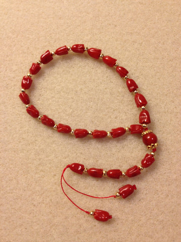 Red Bamboo Coral Prayer Beads (19+5)