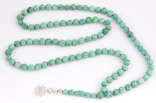 Carved Chinese Turquoise Prayer Beads
