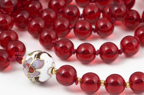 Red Glass and Cloisonne Prayer Beads